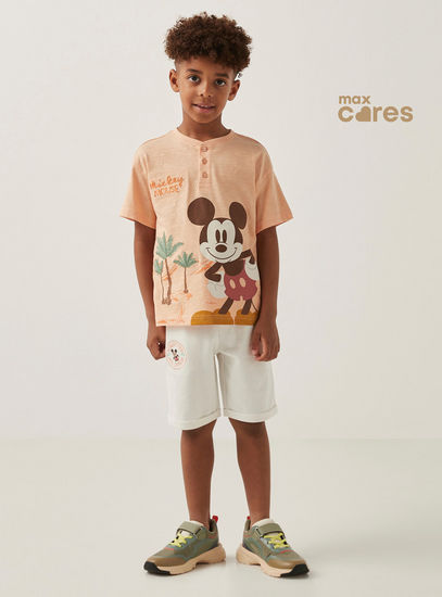 Mickey Mouse Embroidered Henley Neck T-shirt and Shorts Set-Sets & Outfits-image-0