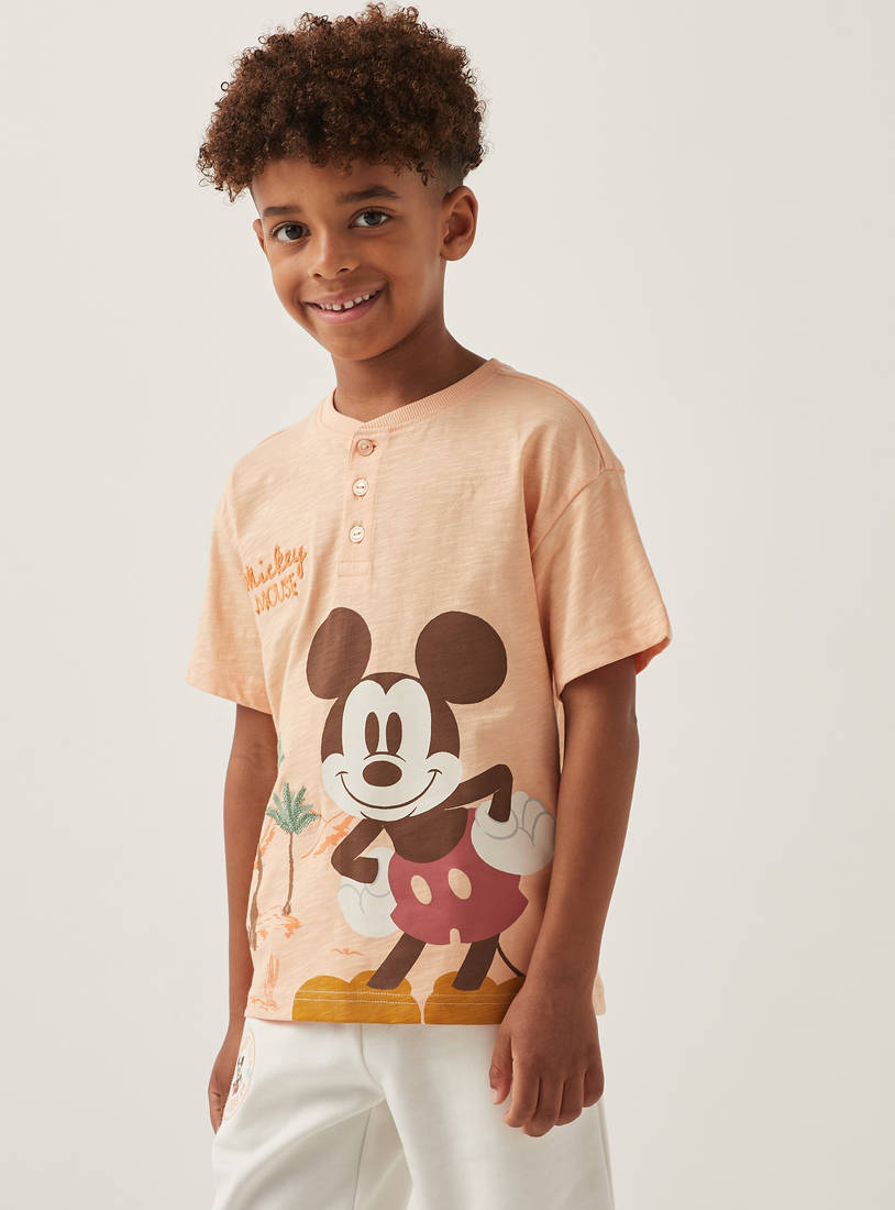 Mickey Mouse Embroidered Henley Neck T-shirt and Shorts Set-Sets & Outfits-image-1