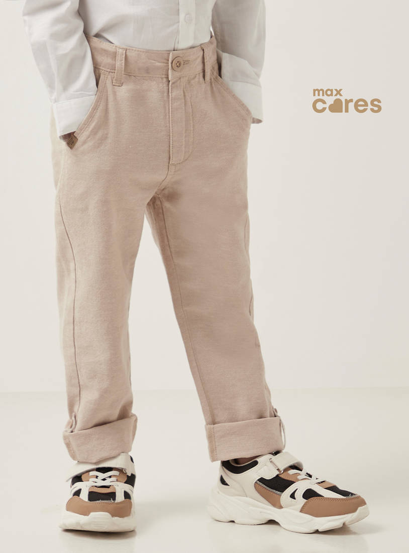 Plain Linen Trousers with Turn Up Detail-Trousers-image-0