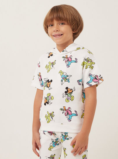 All-Over Mickey Mouse and Friends Print Hooded T-shirt and Shorts Set-Sets & Outfits-image-1
