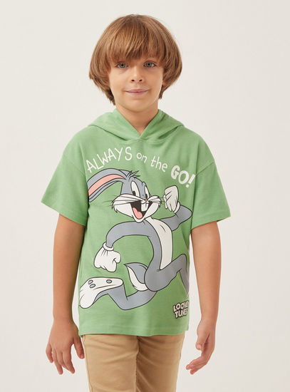 Bugs Bunny Print Hooded T-shirt