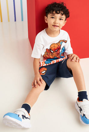 Spider-Man Graphic Print T-shirt and Shorts Set-mxkids-boystwotoeightyrs-clothing-character-setsandoutfits-1