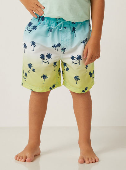 All-Over Palm Trees Print Dip-Dye Swim Shorts-Swimwear-image-0