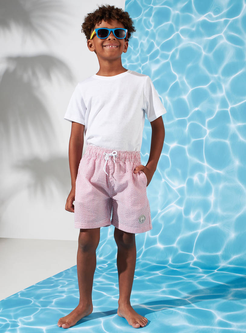 Seersucker Striped Swim Shorts-Shorts-image-1
