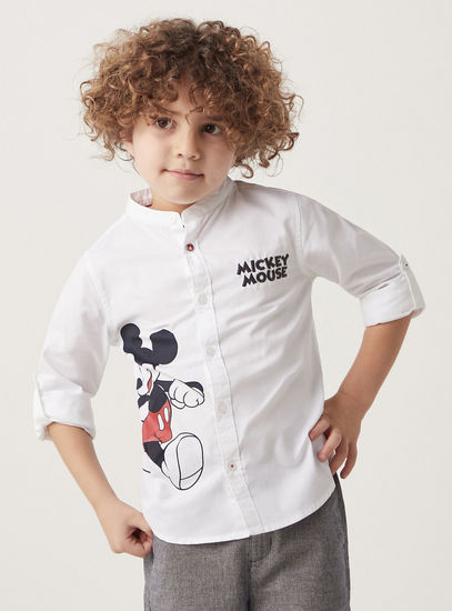 Mickey Mouse Print Shirt with Mandarin Collar
