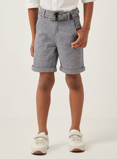Textured Shorts with Braided Belt-Shorts-image-0