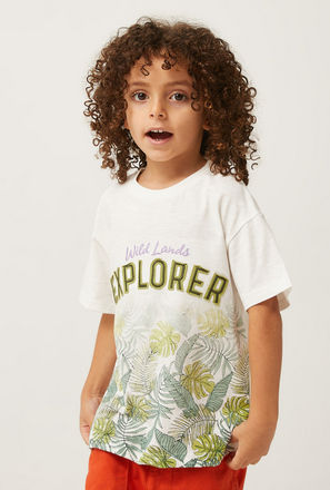 Leaf Print T-shirt with Embroidered Detail