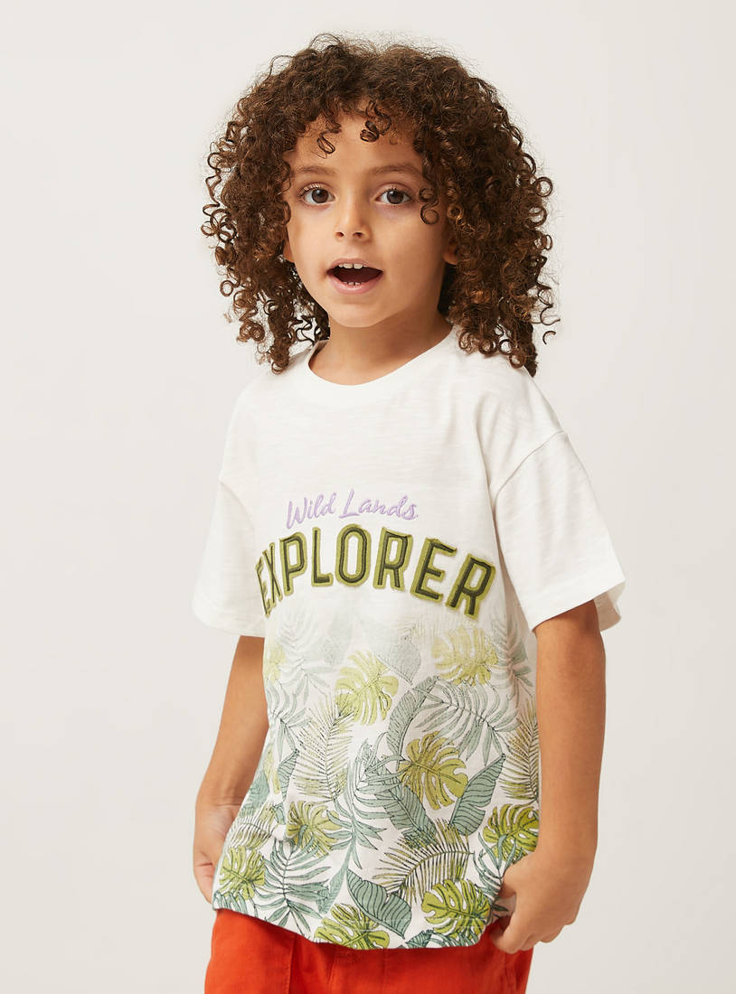 Leaf Print T-shirt with Embroidered Detail-T-shirts-image-0