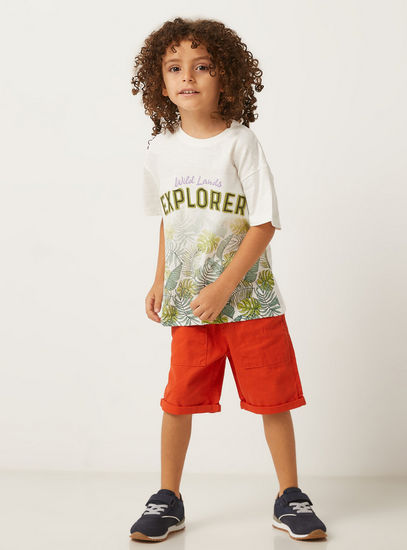 Leaf Print T-shirt with Embroidered Detail-T-shirts-image-1