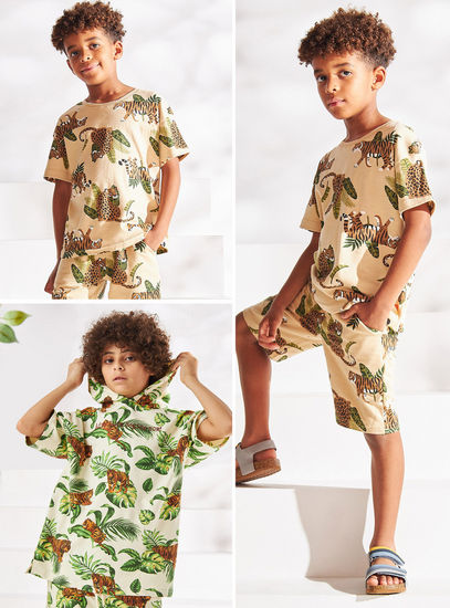 All-Over Animal Print Relaxed Fit Terry T-shirt and Shorts Set-Sets & Outfits-image-0