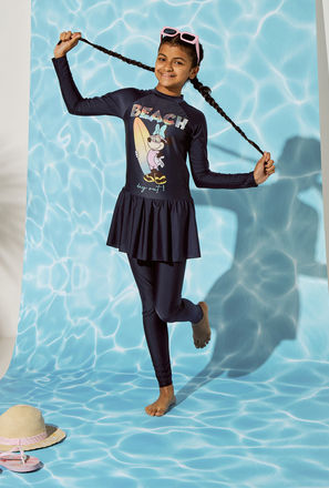 Minnie Mouse Print Burkini Swimsuit-mxkids-girlseighttosixteenyrs-clothing-swimwear-1