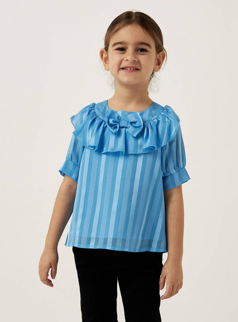 All-Over Striped Top with Ruffles and Short Sleeves-Shirts & Blouses-image-0