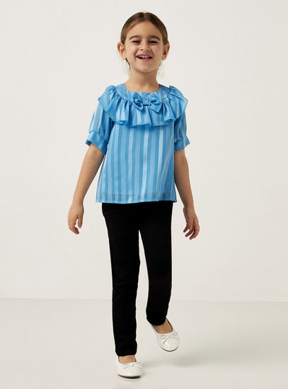 All-Over Striped Top with Ruffles and Short Sleeves-Shirts & Blouses-image-1