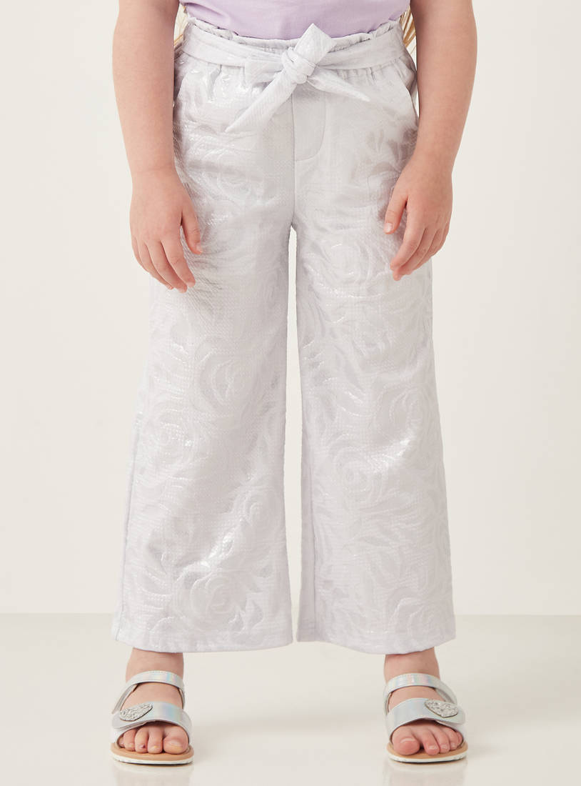 Foil Knit Jacquard Wide Leg Culottes with Tie-Up Belt-Trousers-image-0
