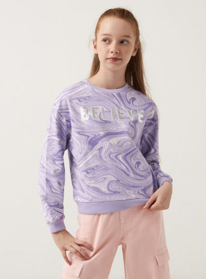 All-Over Swirl Print Sweatshirt with Long Sleeves and Crew Neck-T-shirts-image-0