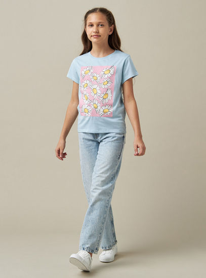 Daisy Print Better Cotton T-shirt with Crew Neck and Short Sleeves-T-shirts-image-1