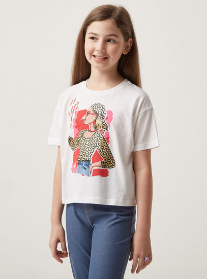 Selfie Girl Print Cropped Better Cotton T-shirt-T-shirts-image-0