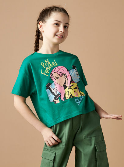 Skater Girl Print Better Cotton Cropped T-shirt-T-shirts-image-0