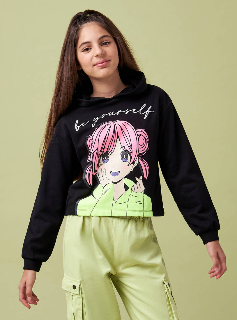 Anime Print Hooded Sweatshirt-Hoodies & Sweatshirts-image-0