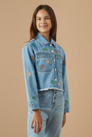 Embroidered Denim Jacket with Pockets