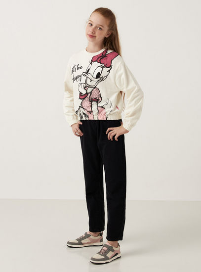 Daisy Print Crew Neck Sweatshirt with Long Sleeves-Hoodies & Sweatshirts-image-1