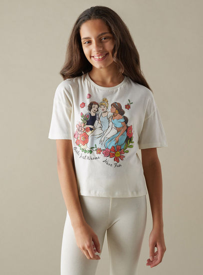 Disney Princesses Glitter Print Better Cotton T-shirt-Tops & T-shirts-image-0