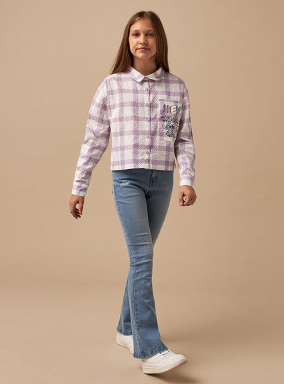 قميص كاروهات بأكمام طويلة وجيب على الصدر وطبعات-القمصان والبلوزات-image-1