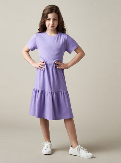 Plain Tiered Better Cotton Knee Length Dress