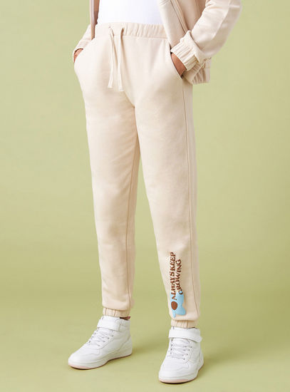 Typographic Print Mid-Rise Joggers with Drawstring Closure and Pockets-Trousers-image-0