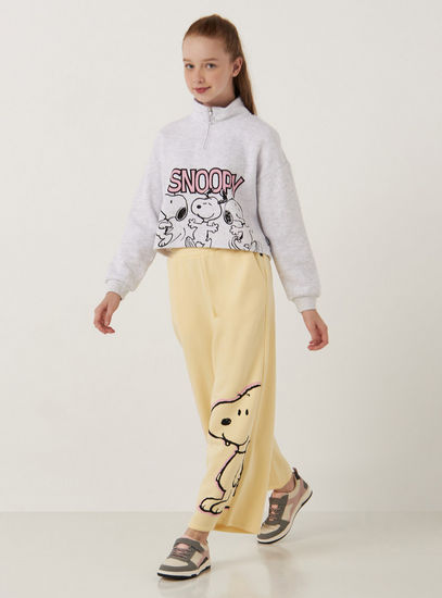 Snoopy Print Better Cotton Wide Leg Pants with Elasticised Waistband and Pockets-Trousers-image-1
