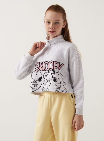 Snoopy Dog Print Better Cotton Sweatshirt with Zip Closure and Long Sleeves-Hoodies & Sweatshirts-image-0