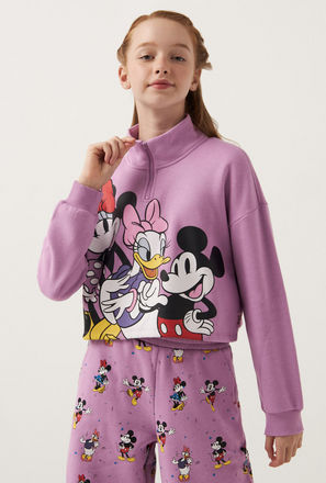 Mickey Mouse and Friends Print High Neck Top with Long Sleeves