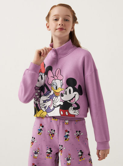 Mickey Mouse and Friends Print High Neck Top with Long Sleeves-Hoodies & Sweatshirts-image-0