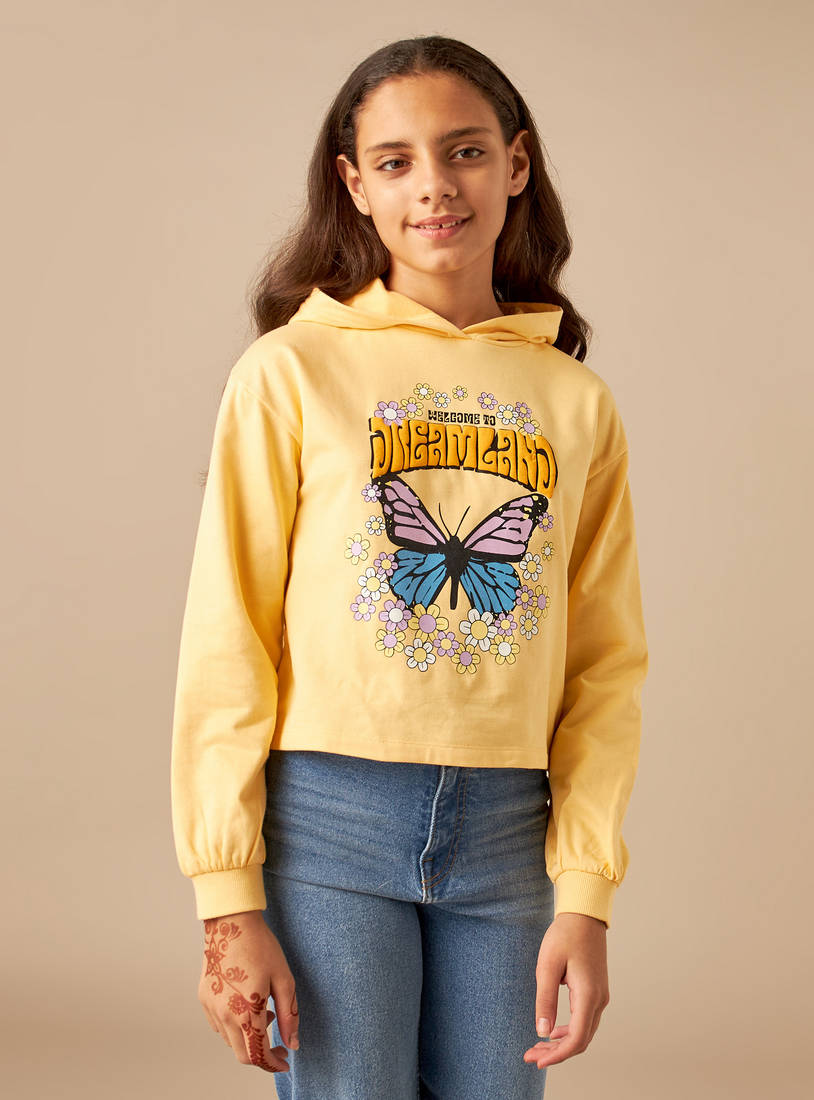 Butterfly Print Better Cotton Sweatshirt with Hood and Long Sleeves-Hoodies & Sweatshirts-image-0