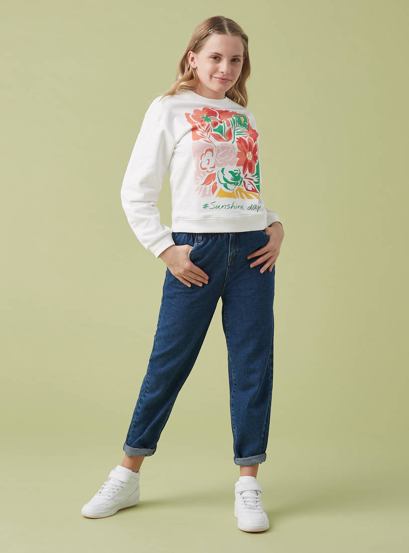 Floral Print Better Cotton Sweatshirt with Long Sleeves and Crew Neck-Hoodies & Sweatshirts-image-1