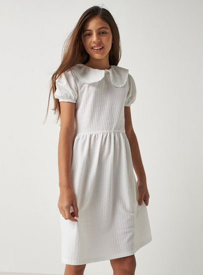 Crinkled Knee Length A-line Dress with Peter Pan Collar-Occasion Dresses-image-0