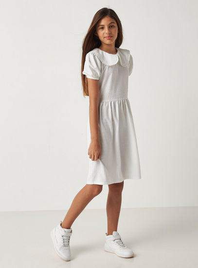 Crinkled Knee Length A-line Dress with Peter Pan Collar-Occasion Dresses-image-1
