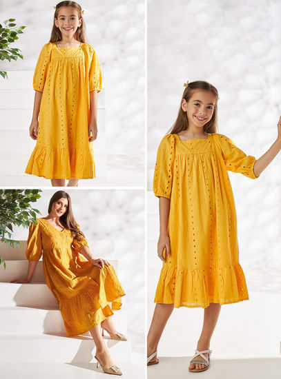 Embroidered Better Cotton Knee-Length Dress-Occasion Dresses-image-0