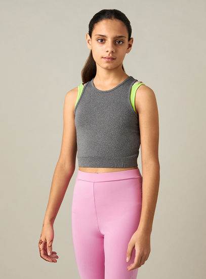 Solid Sleeveless Cropped T-shirt with Round Neck-T-shirts-image-0
