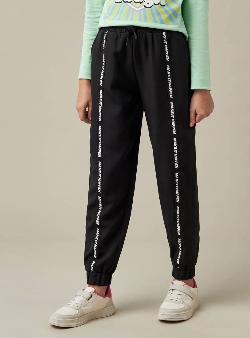 Printed Mid-Rise Track Pants with Drawstring Closure-Leggings & Jeggings-image-0