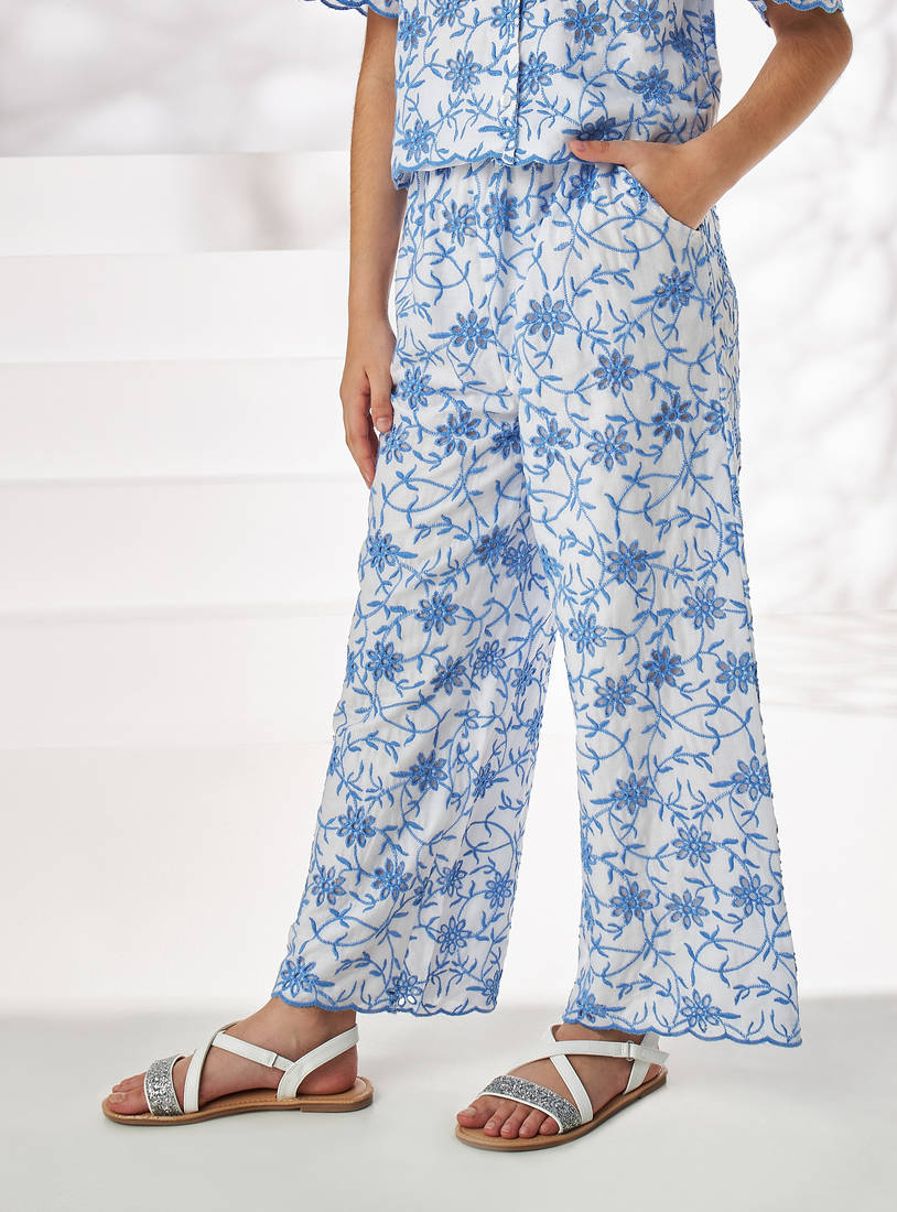 Mid-Rise Regular Fit Floral Embroidered Better Cotton Culottes-Trousers-image-0