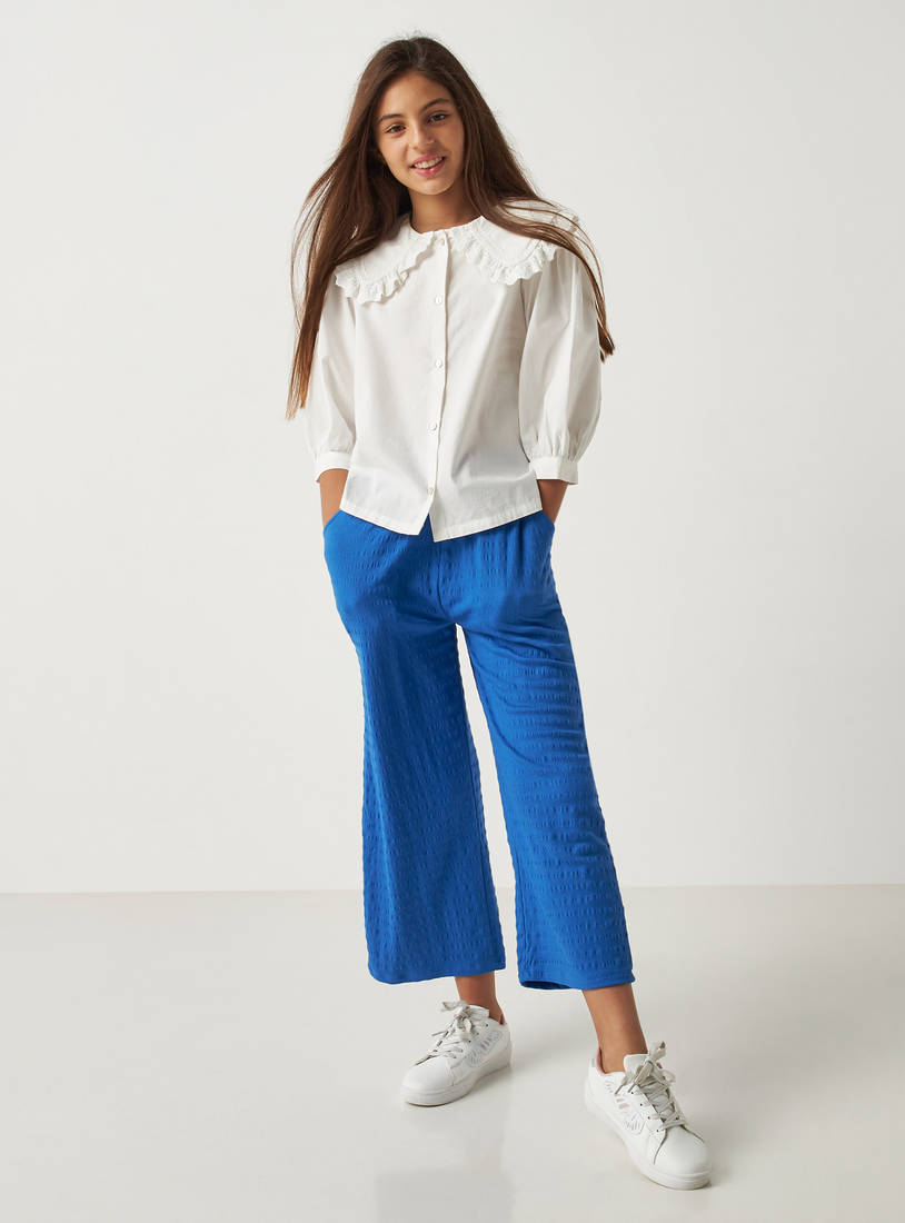 Mid-Rise Regular Fit Textured Better Cotton Culottes-Trousers-image-1