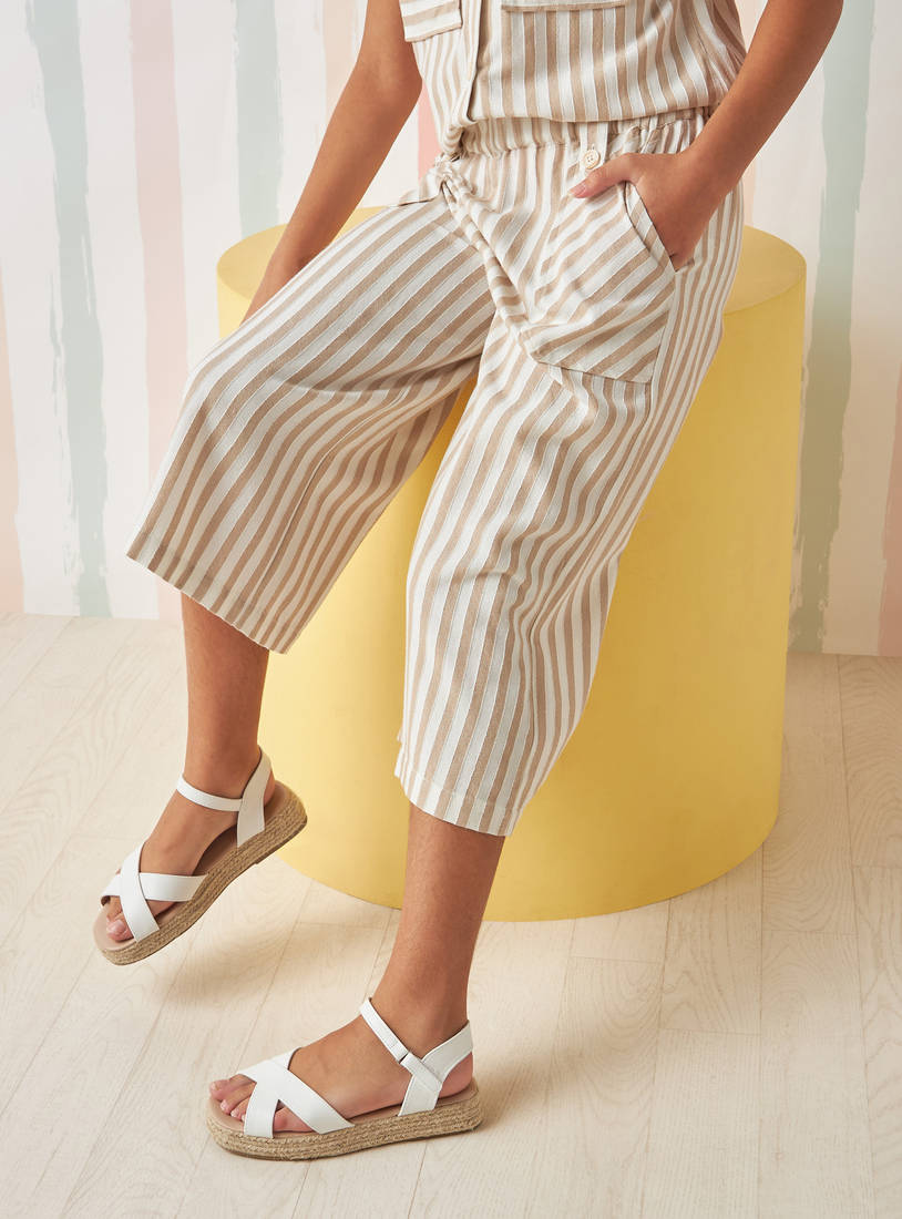 Striped Culottes with Elasticised Waistband-Trousers-image-0