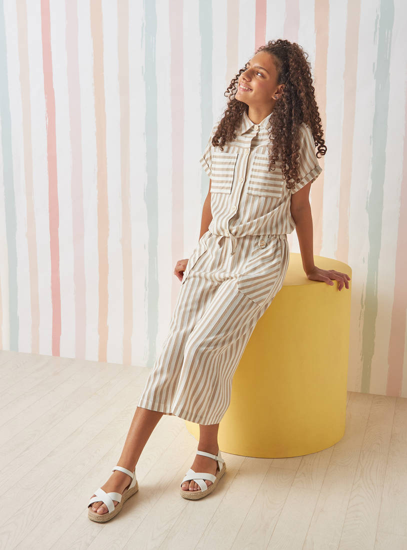 Striped Culottes with Elasticised Waistband-Trousers-image-1