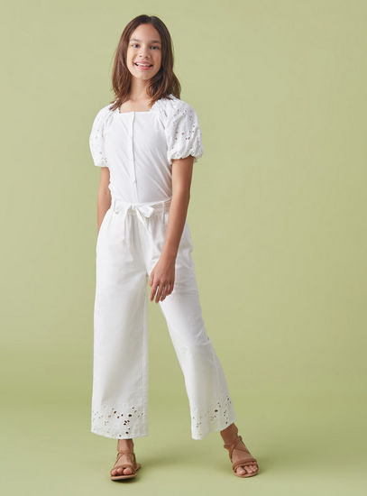 Schiffli Border Mid-Rise Culottes with Tie-Up Belt-Trousers-image-1
