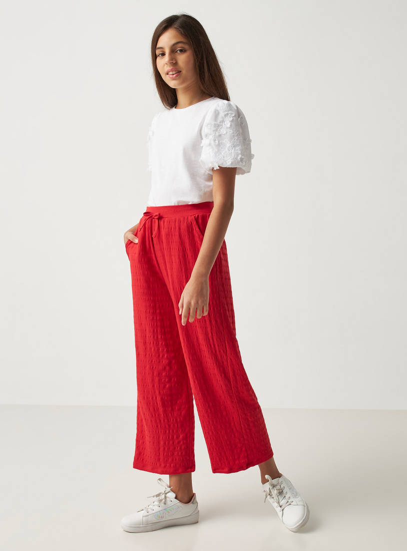 Textured Culottes with Elasticated Waistband-Trousers-image-1