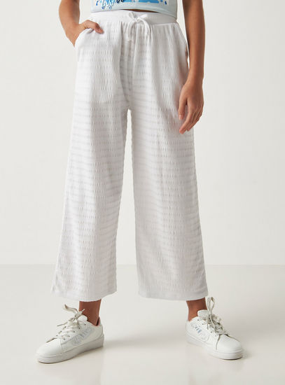 Textured Culottes with Elasticated Waistband-Trousers-image-0