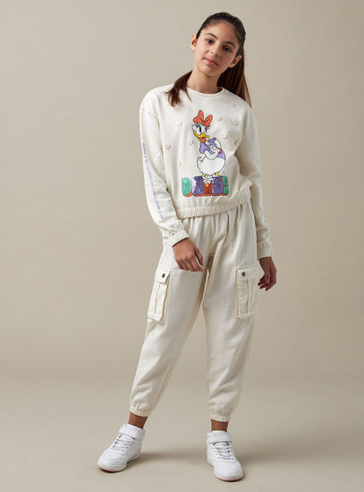 Daisy Embellished Print Sweatshirt with Elasticated Hems-Hoodies & Sweatshirts-image-1