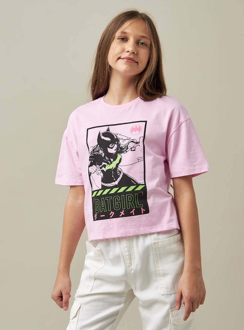 Batgirl Print T-shirt with Crew Neck and Short Sleeves-Tops & T-shirts-image-0
