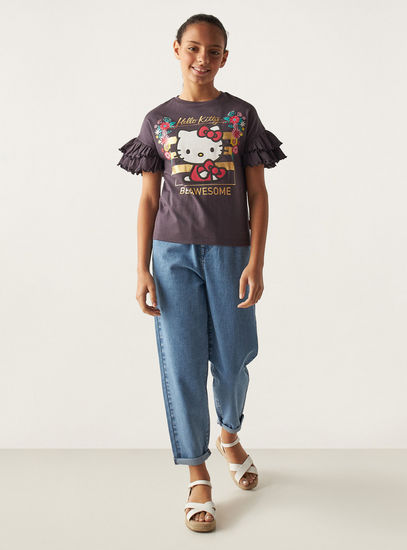 Hello Kitty Print T-shirt with Frilled Sleeves-Tops & T-shirts-image-1